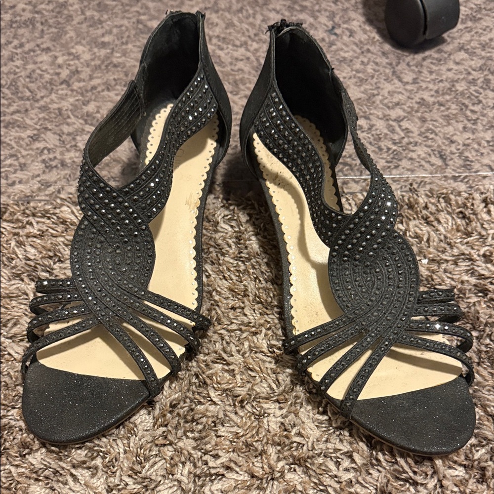 Charter Club Black Strappy Wedge Sandals